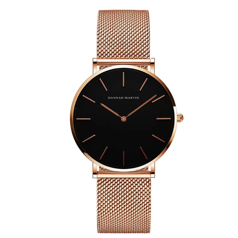EMESA HOME Women’s Black Stainless Steel Watch – Waterproof Fashion Wristwatch with Bracelet Strap, Sport & Casual Elegant Design CH36 rose Black No