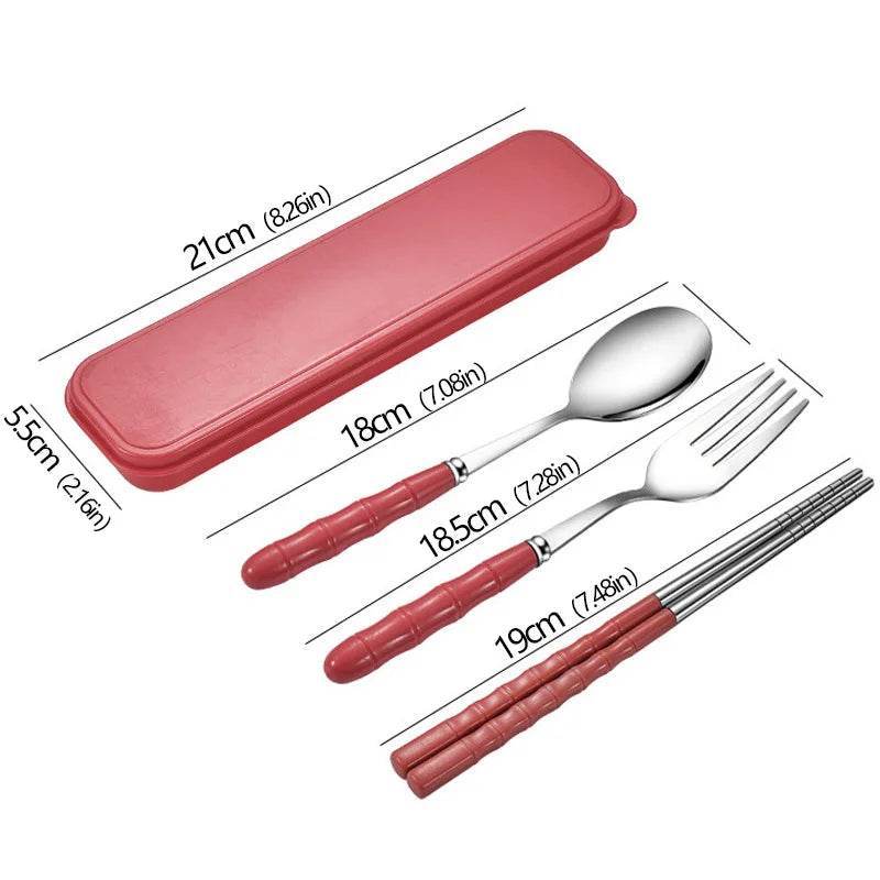 EMESA HOME 3-Piece Portable Cutlery Set – Stainless Steel Spoon, Fork & Chopsticks with Travel Case for Work, School & Outdoor Use - Emesa Home