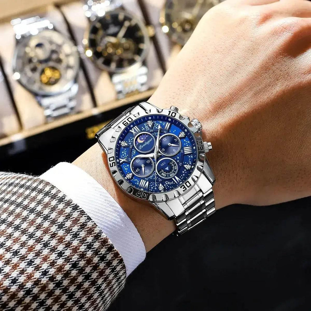 EMESA HOME Luxury Men’s Quartz Watch – Waterproof Stainless Steel Chronograph Sports Wristwatch with Luminous Display - EMESA HOME™