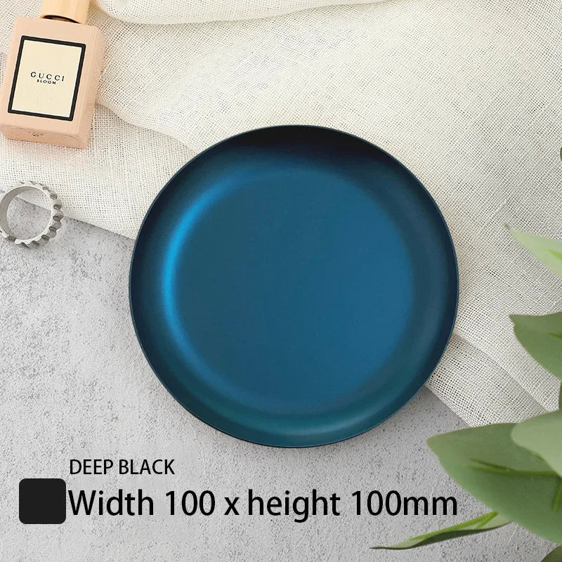 EMESA HOME Gold & Silver Stainless Steel Water Drop-Shaped Cosmetics, Jewelry & Dining Tray – Multi-Functional Home Storage Container Black round