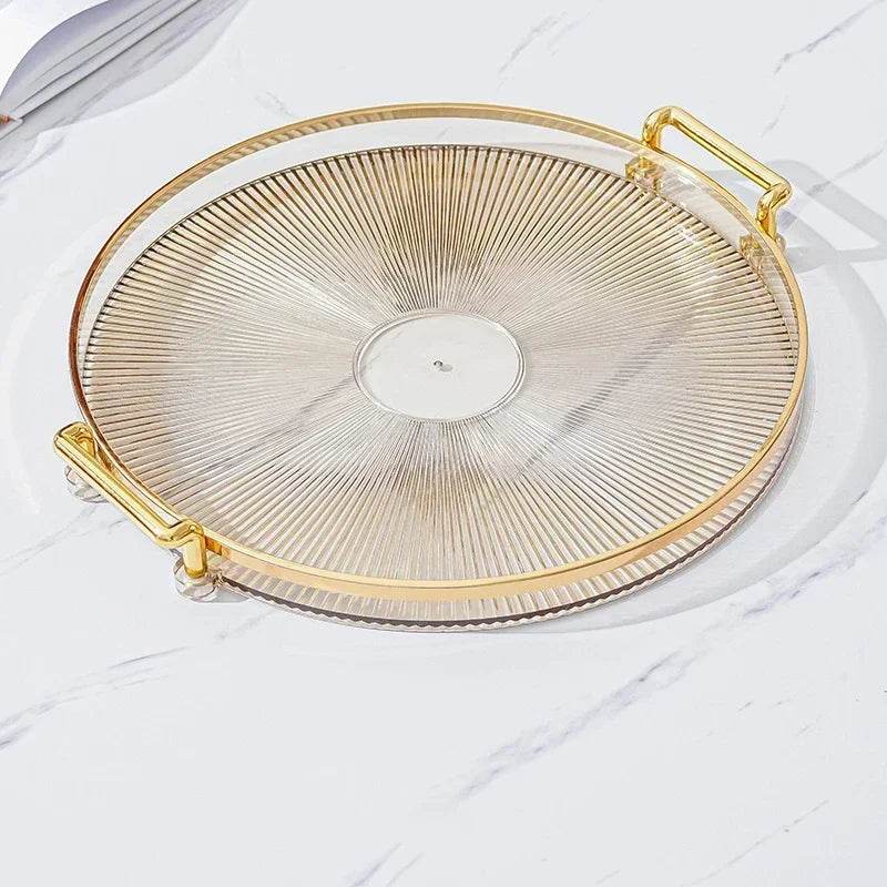 EMESA HOME Round Storage Tray for Coffee Table, Tea Cup Plate, Acrylic Aromatherapy Organizer, Home Decor Amber