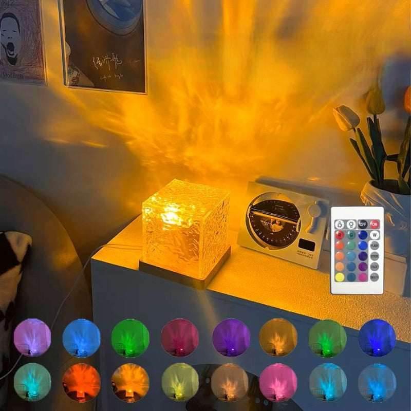EMESA HOME Dynamic Rotating Water Ripple Projector – 3/16 Colors Flame Crystal Lamp, Night Light for Living Room, Study, Bedroom - EMESA HOME™