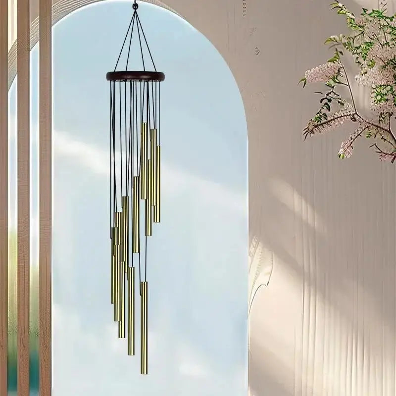 EMESA HOME 12-Tube Aluminum Alloy Wind Chimes – Elegant Gold/Silver Outdoor Hanging Bells for Home, Garden & Memorial Decoration
