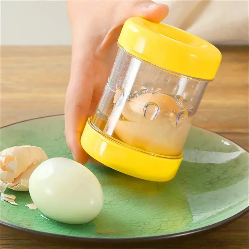 Yellow egg separator on a green plate with eggs