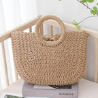 EMESA HOME Summer Half-Moon Straw Bag – Handmade Woven Beach Tote, Large Capacity Top-Handle Purse, Casual Bohemian Handbag Basket for Women - EMESA HOME™