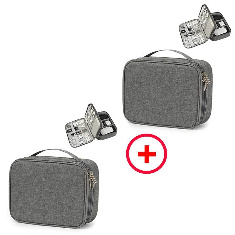 EMESA HOME Travel Cable Organizer Bag – Waterproof Digital USB Charger Storage Case for Cables, Wires, and Office Accessories Gray 2Layer 2PCS