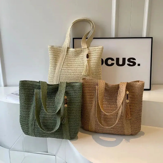 EMESA HOME Large-Capacity Woven Straw Bag for Women – Casual Shoulder Tote for Beach, Travel & Shopping - Emesa Home