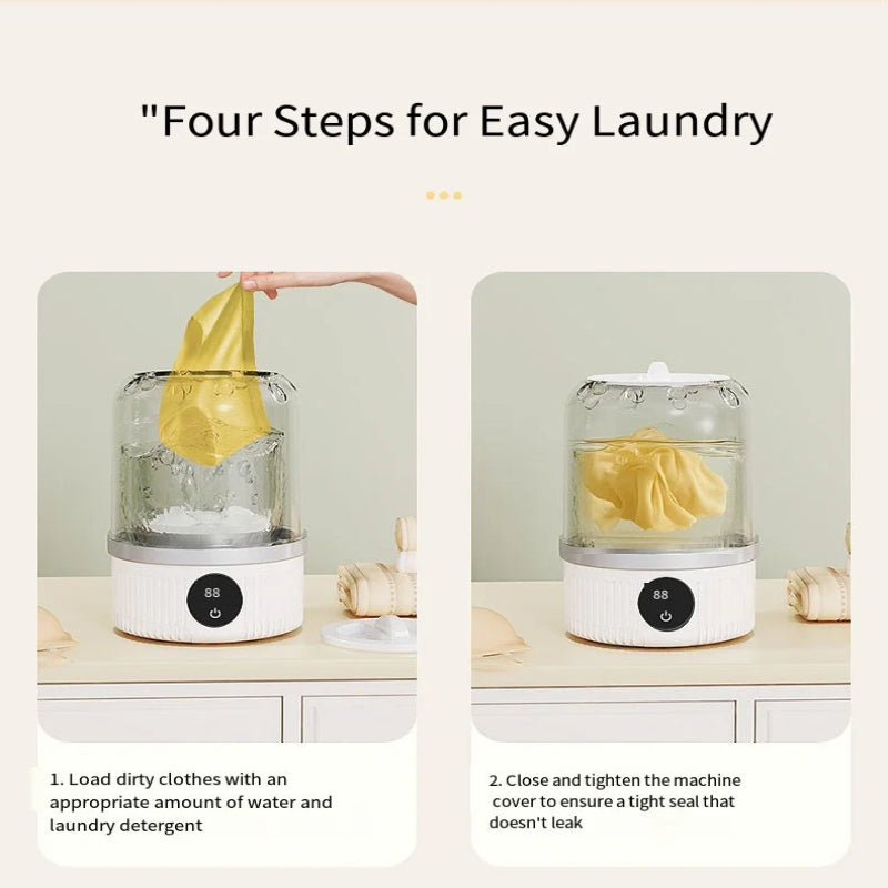 An infographic explaining a four-step laundry process on a light beige background. The top text reads 'Four Steps for Easy Laundry'.
