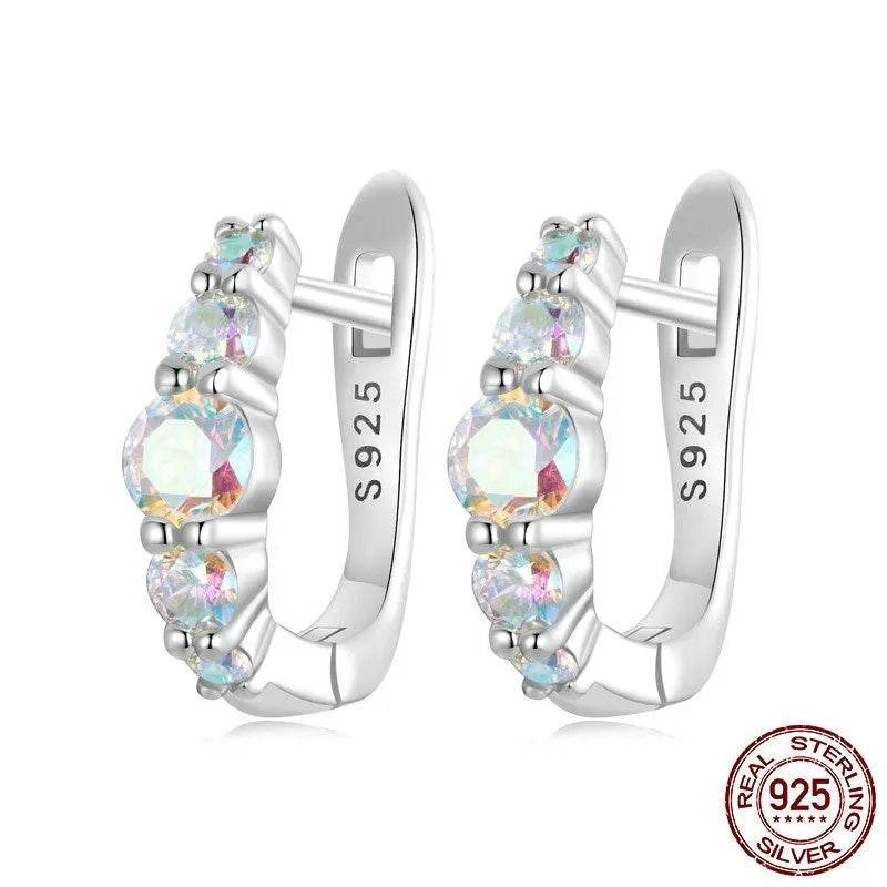 EMESA HOME 925 Sterling Silver Rainbow CZ Huggie Hoop Earrings – Multicolor Hypoallergenic Everyday Jewelry for Women
