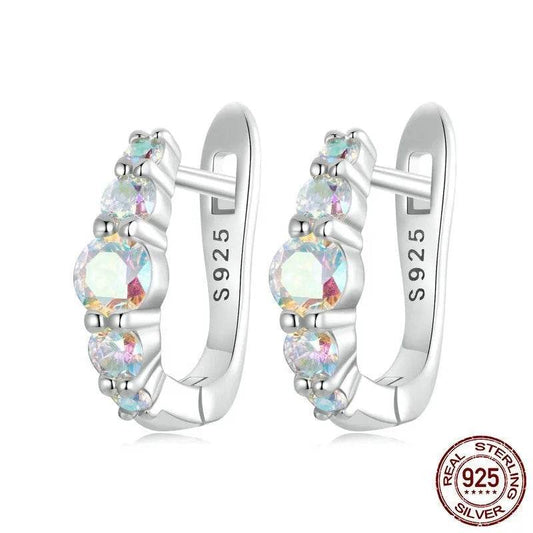 EMESA HOME 925 Sterling Silver Rainbow CZ Huggie Hoop Earrings – Multicolor Hypoallergenic Everyday Jewelry for Women