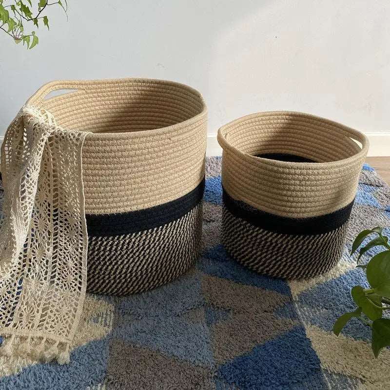 EMESA HOME-Nordic Cotton Rope Woven Storage Basket - Home Sundries, Toys, Portable Dirty Clothes Basket, Living Room Storage