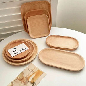 EMESA HOME Wheat Stalk Round Wooden Tray, Japanese-Style Heat-Resistant Dessert Plate for Coffee & Tea
