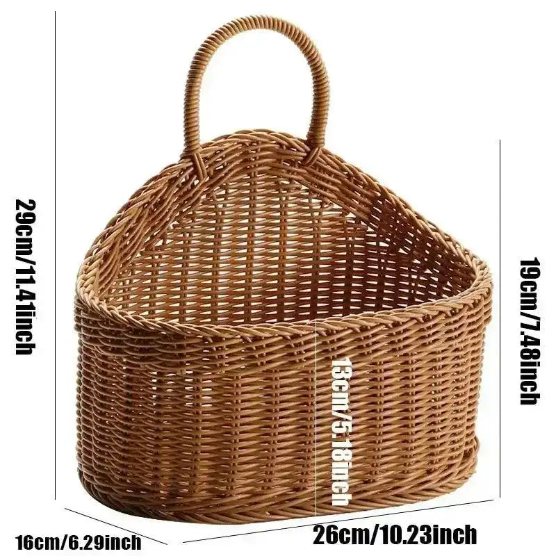 EMESA HOME Wall-Mounted Fruit & Vegetable Basket – Simulated Rattan Plastic Hanging Storage for Kitchen or Home Décor - EMESA HOME™