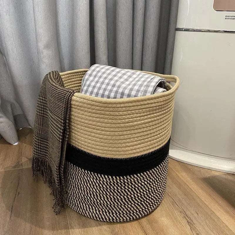 EMESA HOME-Nordic Cotton Rope Woven Storage Basket - Home Sundries, Toys, Portable Dirty Clothes Basket, Living Room Storage