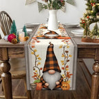 EMESA HOME Autumn Plaid Hat Elves & Pumpkin Decorative Table Runner