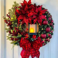 EMESA HOME 45CM Golden Lighted Floral Wreath with Red Ball Accents - product image
