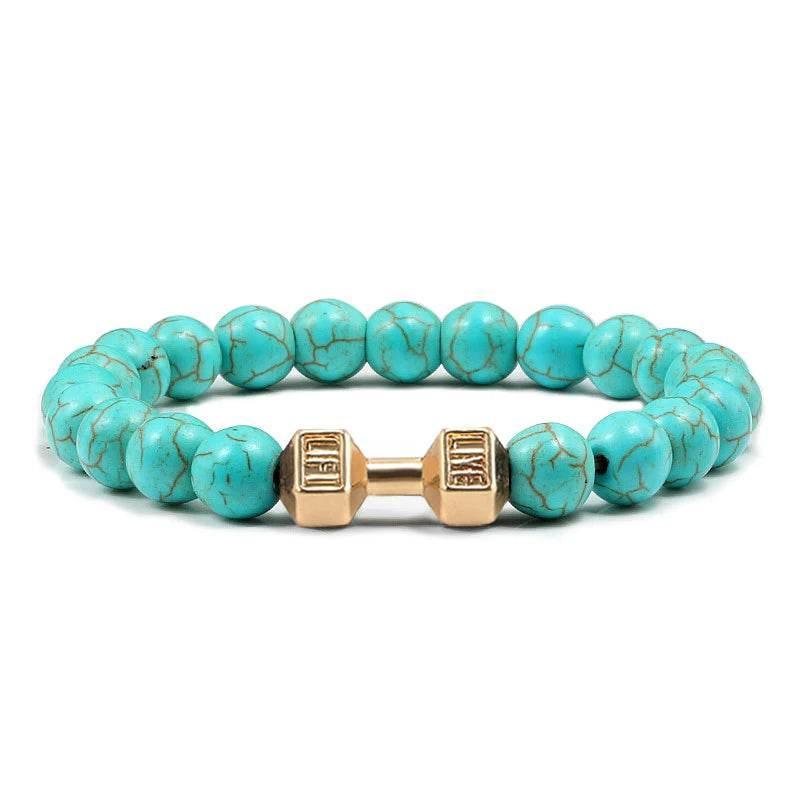 EMESA HOME Volcanic Stone Bead Bracelet – Matte Black Lava & White Dumbbell Charm Fitness Jewelry for Men & Women - EMESA HOME™