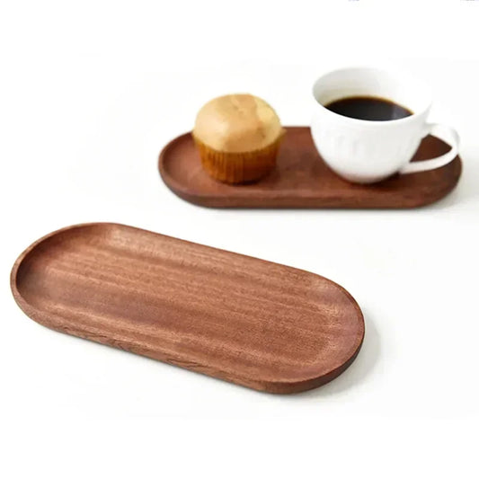 EMESA HOME Solid Wood Round Oval Dessert Plate Tea Tray Decorative Wooden Tableware Snack Plate Dried Fruit Plate Bread Sushi Plate