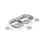 Stainless steel compartment tray with dimensions on a white background