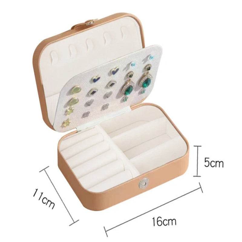 EMESA HOME Portable Jewelry Box – Travel Jewelry Organizer with Zipper & Button Closure, Leather Storage Case for Rings, Earrings & Necklaces khaki