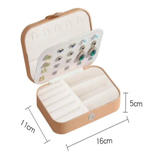 EMESA HOME Portable Jewelry Box – Travel Jewelry Organizer with Zipper & Button Closure, Leather Storage Case for Rings, Earrings & Necklaces khaki