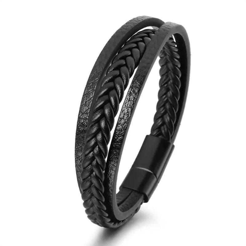 EMESA HOME Trendy Leather Bracelets For Men Stainless Steel Bracelet 21CM Multilayer Braided Rope Bracelets for Male Jewelry Gifts - EMESA HOME™