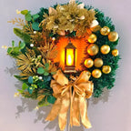 EMESA HOME 45CM Golden Lighted Floral Wreath with Red Ball Accents