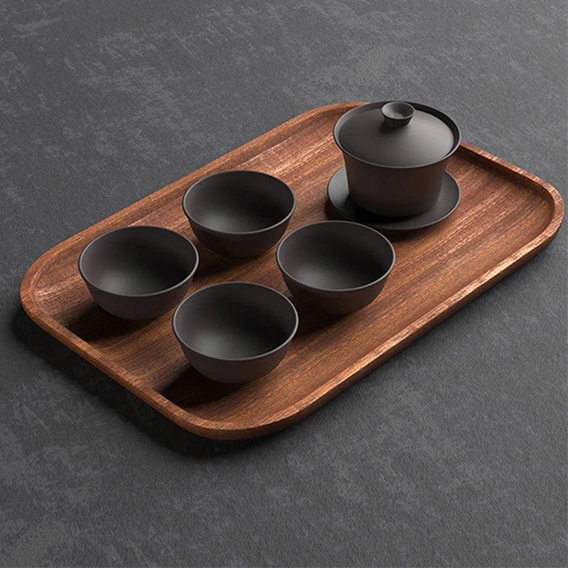 EMESA HOME-Tableware Dessert Round Tray - Walnut Color Japanese Wood Tray, Breakfast Bread Tray, Creative Tea Saucer Coasters, Coffee Coasters