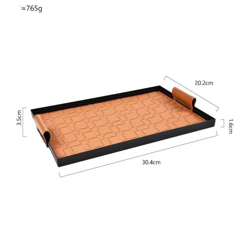 EMESA HOME Woven Leather Storage Tray, Rectangle Metal Organizer for Cosmetics, Desktop, Keys & Home Essentials - EMESA HOME™