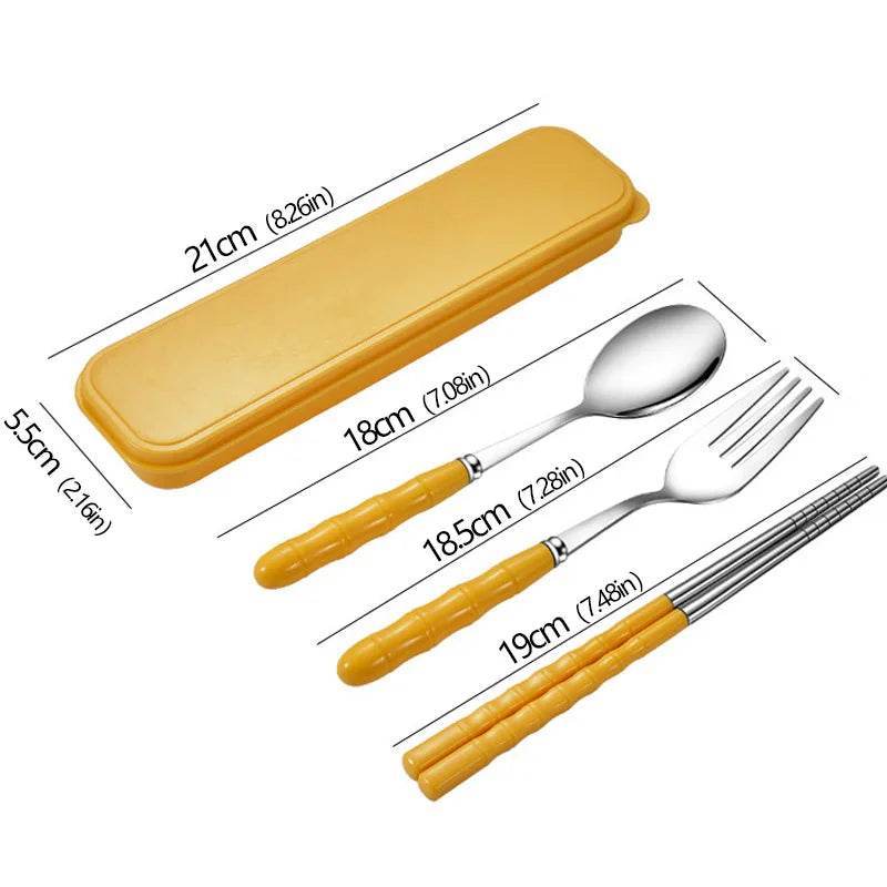 EMESA HOME 3-Piece Portable Cutlery Set – Stainless Steel Spoon, Fork & Chopsticks with Travel Case for Work, School & Outdoor Use - Emesa Home