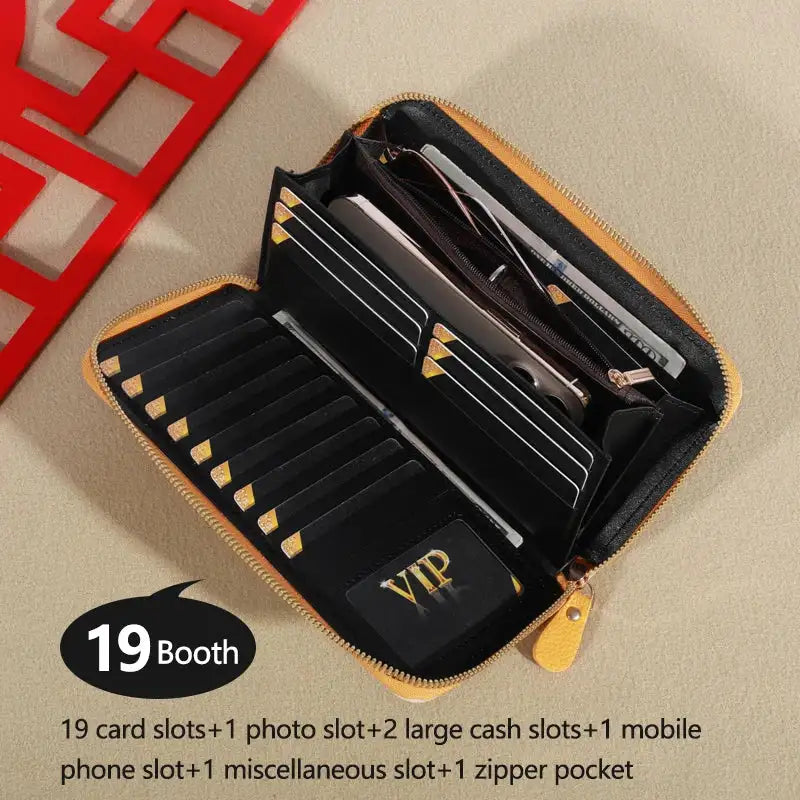 EMESA HOME Women’s RFID Blocking Wallet – High-Capacity Zipper Clutch with Multiple Card Slots