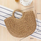 EMESA HOME Handmade Straw Bag – Women’s Woven Beach Tote, Moon-Shaped Top Handle Handbag, Summer Holiday Shoulder Bag - EMESA HOME™