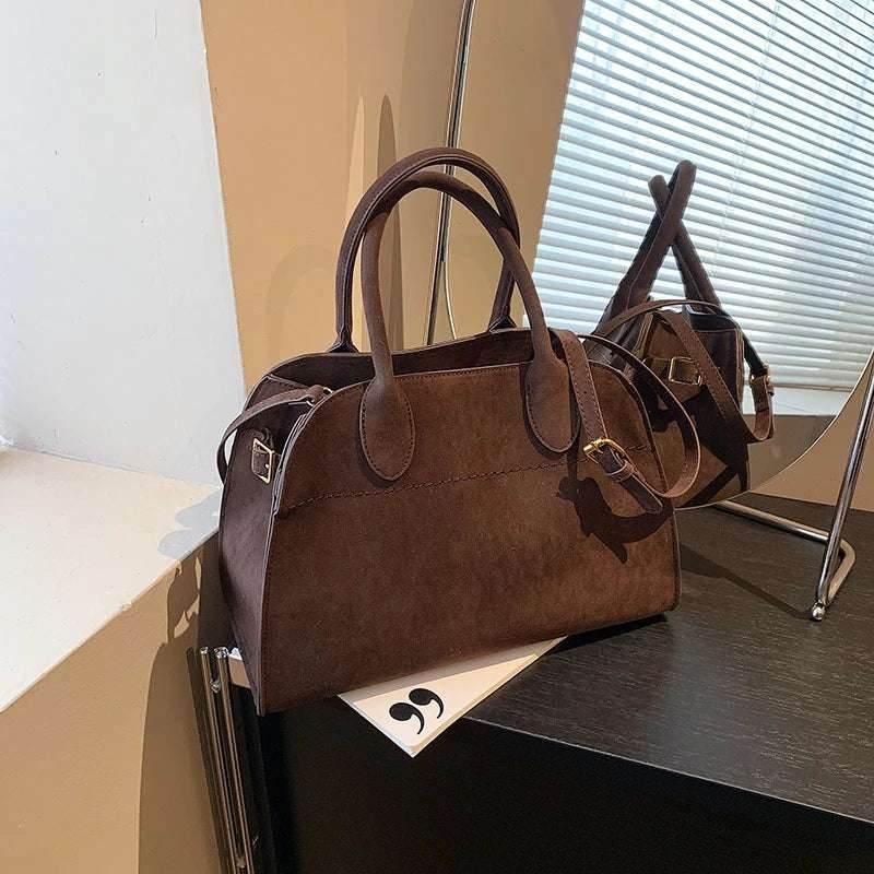 EMESA HOME Red Large Women’s Handbag – Retro Suede Shoulder Tote, Pure Color Shopper Bag, Luxury Designer Style for Daily or Casual Use - EMESA HOME™