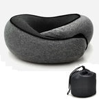 Dark Black neck pillow with a carrying pouch on a white background
