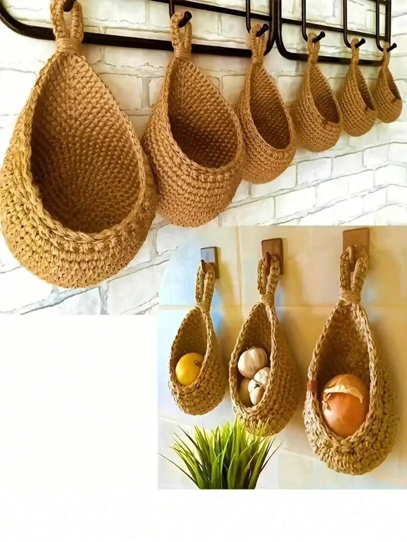 EMESA HOME Wall Decor Hanging Basket, Bohemian Woven Basket Planting Planter Container Teardrop Shape Suitable for Vegetables and Fruits