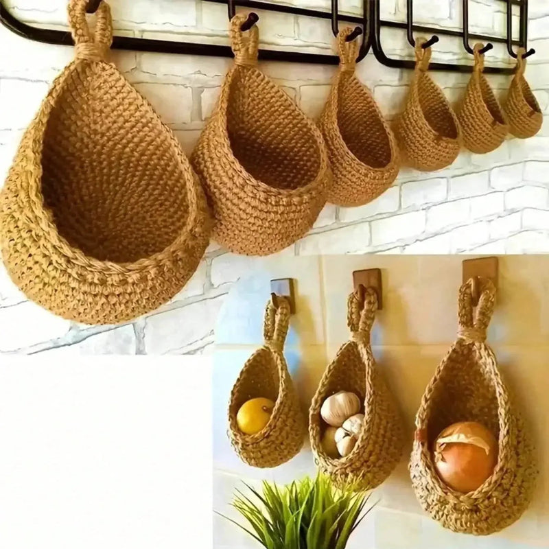 EMESA HOME Wall Decor Hanging Basket, Bohemian Woven Basket Planting Planter Container Teardrop Shape Suitable for Vegetables and Fruits - EMESA HOME™