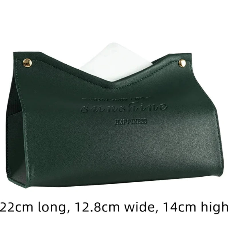 Green leather pouch with 'Sunshine Happiness' text on a white background