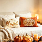 EMESA HOME Tufted Letter & Pumpkin Embroidered Autumn Cushion Cover
