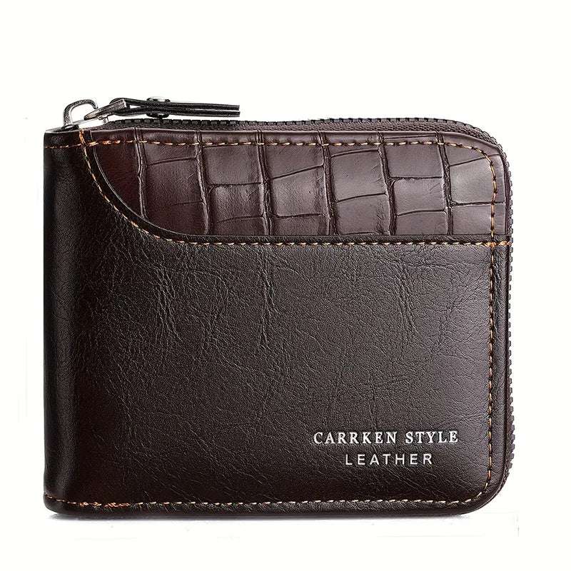 EMESA HOME Leather Men’s Wallet Luxury Men's Purse Male Zipper Card Holders with Coin Pocket Rfid Wallets Gifts for Men Money Bag