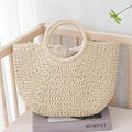 EMESA HOME Summer Half-Moon Straw Bag – Handmade Woven Beach Tote, Large Capacity Top-Handle Purse, Casual Bohemian Handbag Basket for Women - Emesa Home
