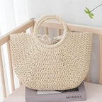 EMESA HOME Summer Half-Moon Straw Bag – Handmade Woven Beach Tote, Large Capacity Top-Handle Purse, Casual Bohemian Handbag Basket for Women - EMESA HOME™