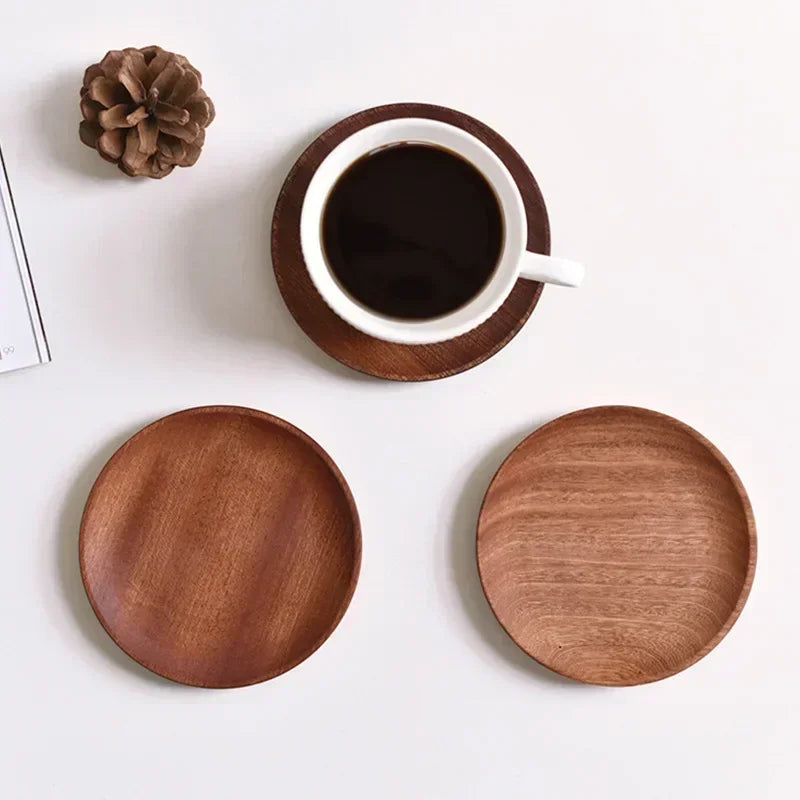 EMESA HOME Solid Wood Round Oval Dessert Plate Tea Tray Decorative Wooden Tableware Snack Plate Dried Fruit Plate Bread Sushi Plate