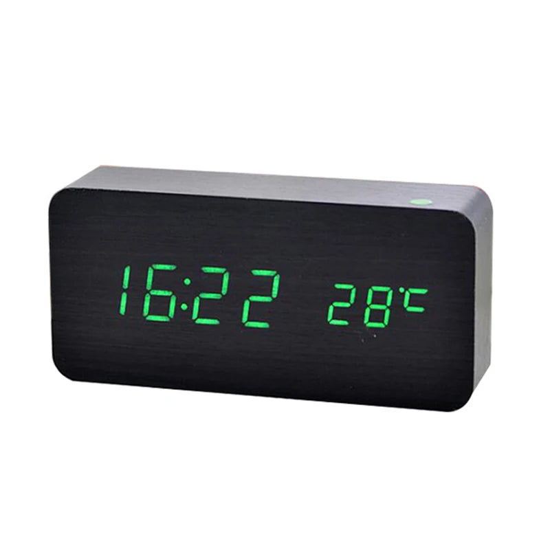 EMESA HOME Wooden Digital Alarm Clock, LED Alarm Clock with Temperature Desk Clocks for Office, Bedside Clock