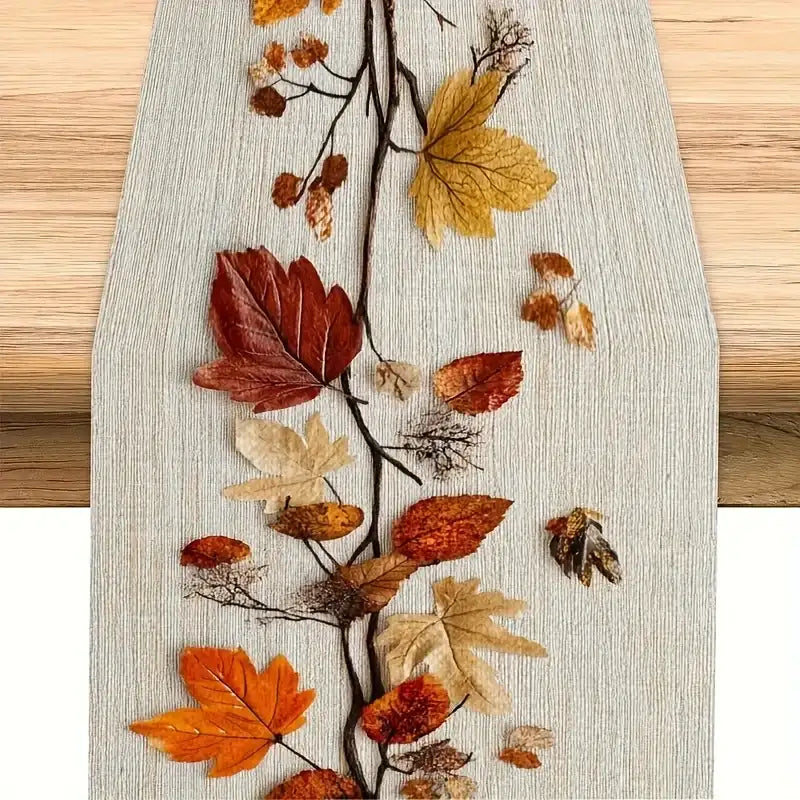 EMESA HOME Autumn Fallen Leaves & Vine Printed Table Runner