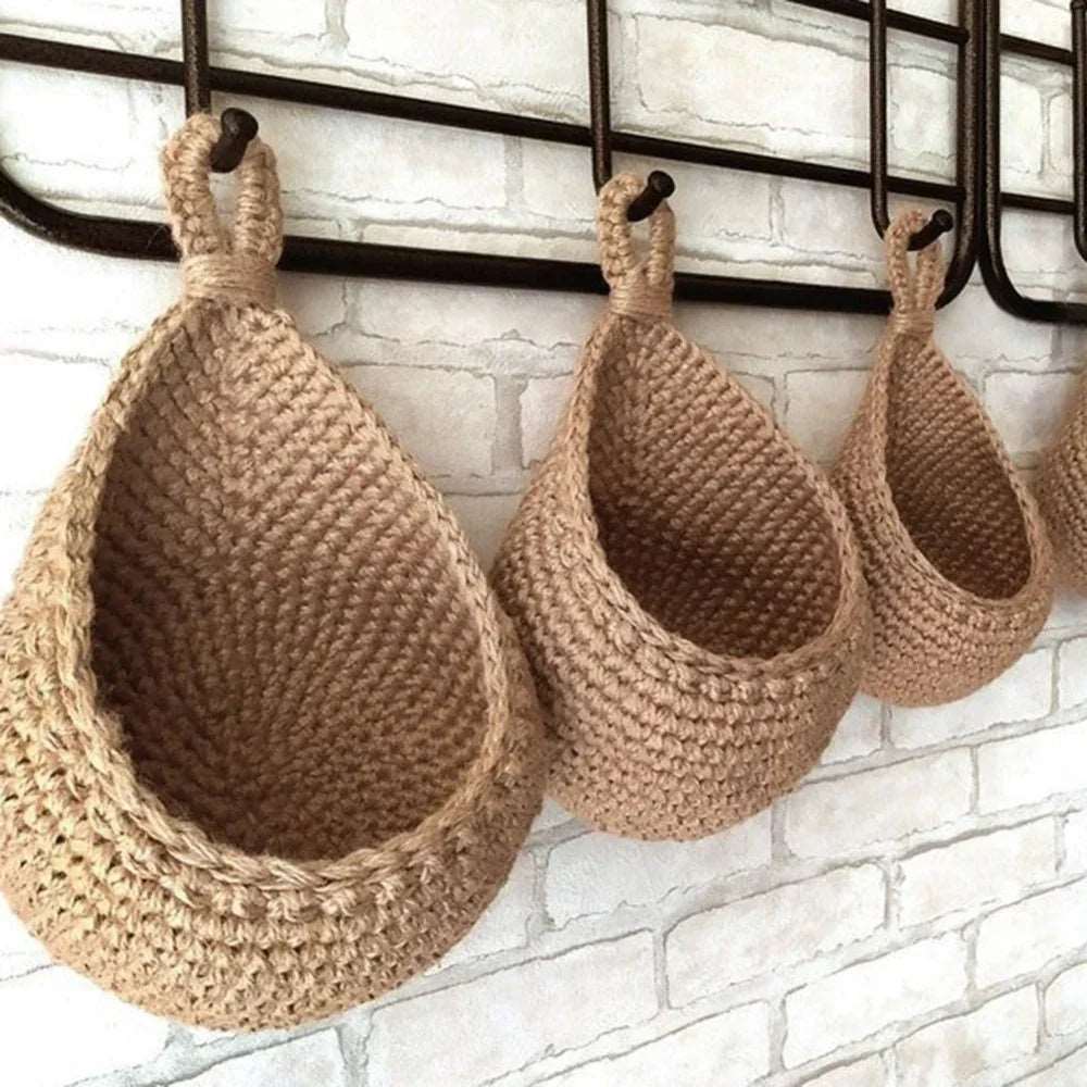 EMESA HOME-Handwoven Hanging Basket - Wall Vegetable Fruit Organizer, Kitchen Garden Decor, Plant Flower Onion Container