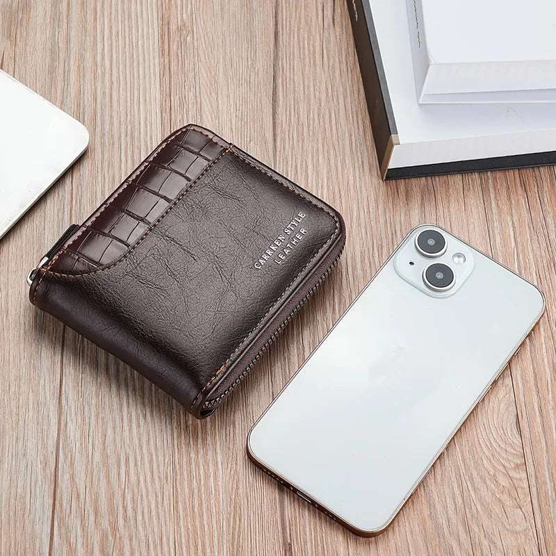 EMESA HOME Leather Men’s Wallet Luxury Men's Purse Male Zipper Card Holders with Coin Pocket Rfid Wallets Gifts for Men Money Bag