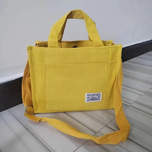 EMESA HOME Vintage Corduroy Tote Bag, Retro Crossbody Messenger Handbag & Shoulder Purse for Women Yellow 25x20x8cm