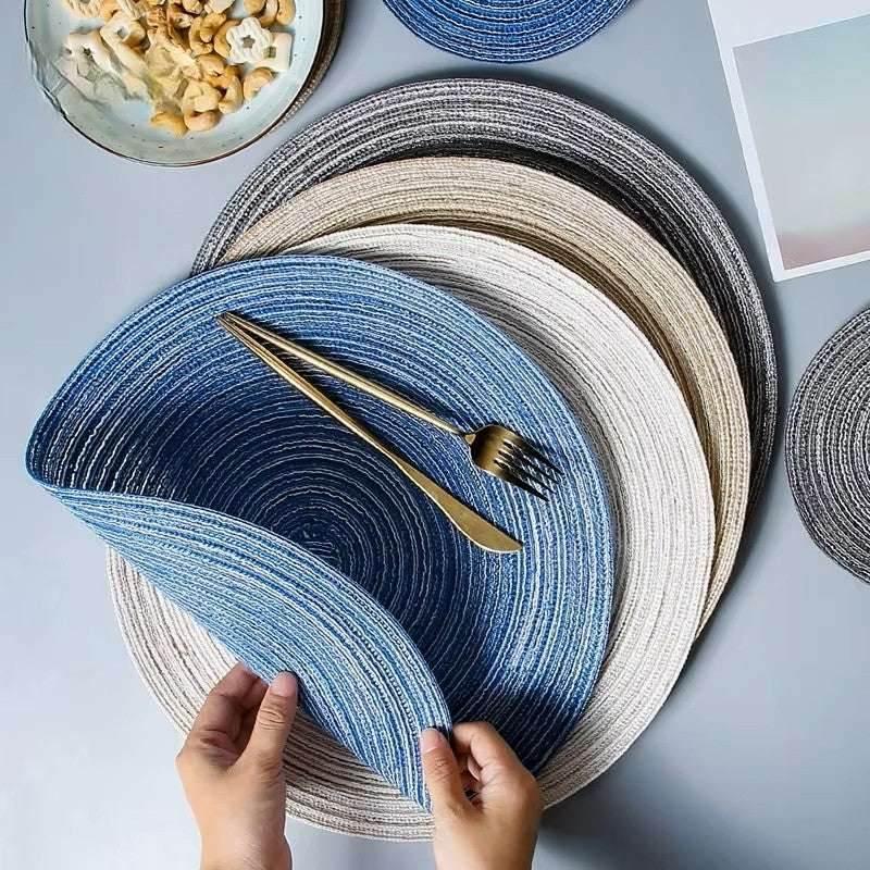 EMESA HOME 6pcs Table Mat Set: Woven Ramie placemats for a non-slip dining experience, perfect for bowls, tableware, and drink cups. - EMESA HOME™