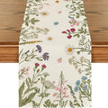 Floral patterned table runner on a wooden surface