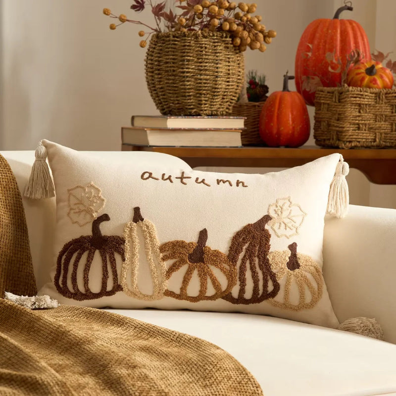EMESA HOME Autumn Embroidered Farmhouse Decorative Cushion Cover